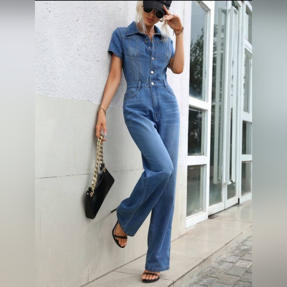 SHEIN Essnce Button Front Denim Jumpsuit - Picture 4 of 14